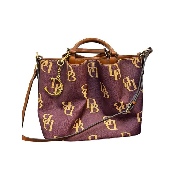 Dooney & Bourke Monogram Burgundy Leather Shoulder Bag With Adjustable Strap - Picture 5 of 10